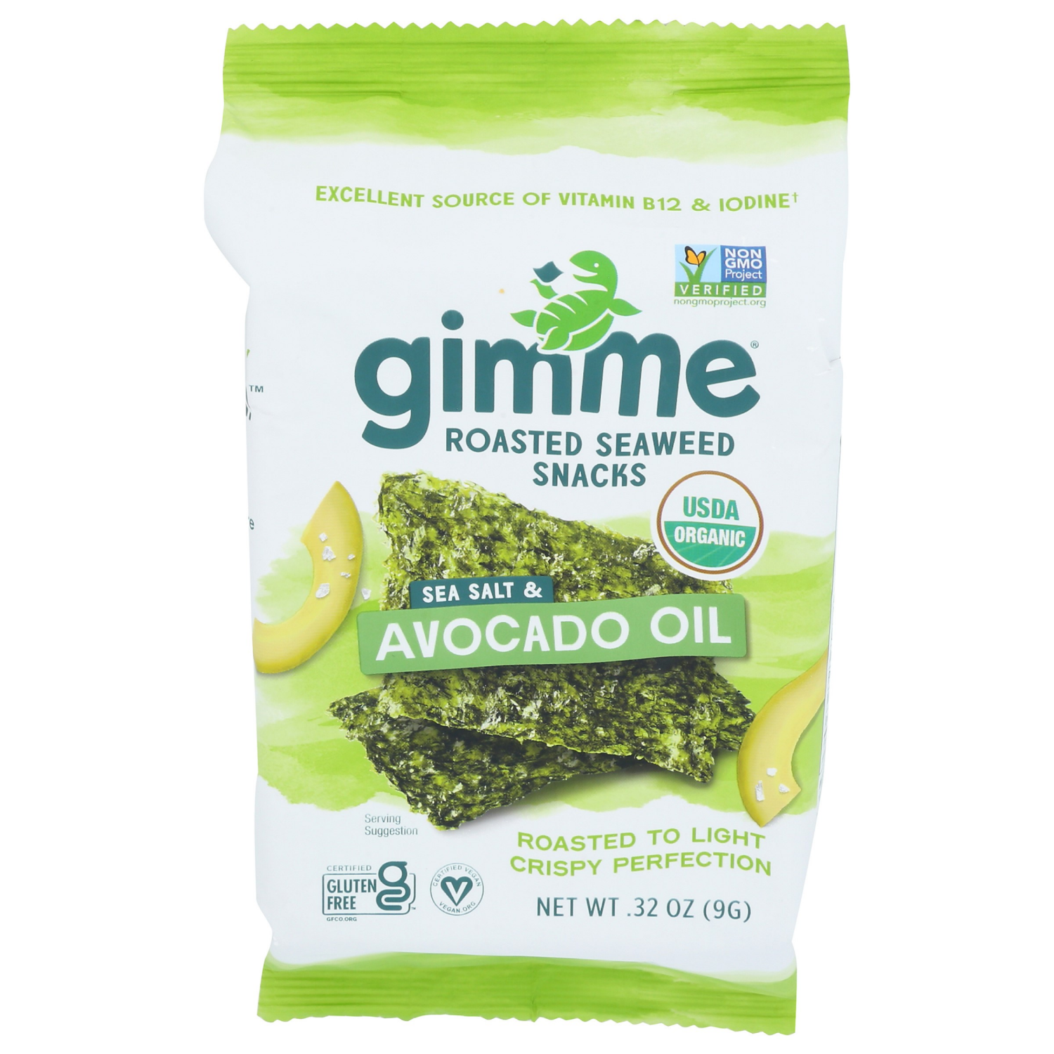 slide 1 of 3, gimme Seaweed Organic Premium Roasted Seaweed Snack, Avocado & Sea Salt- 0.32 oz, 0.32 oz