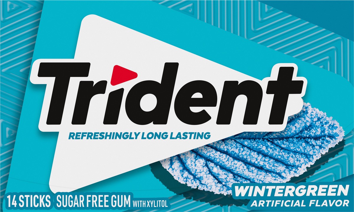 slide 4 of 9, Trident Wintergreen Gum Sugar Free Gum, 14 Piece Pack, 0.94 oz