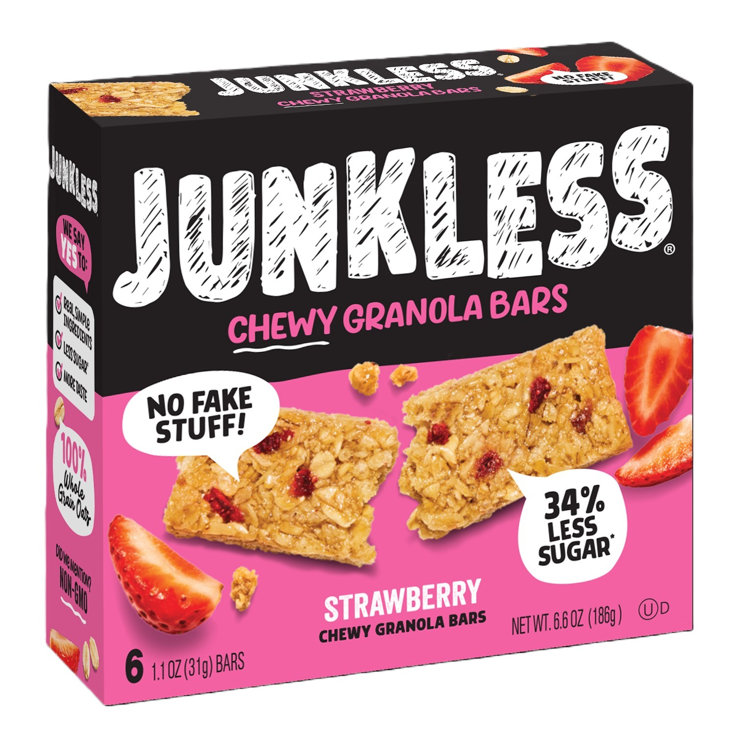 slide 4 of 4, Junkless Strawberry Chewy Granola Bars, 6 ct