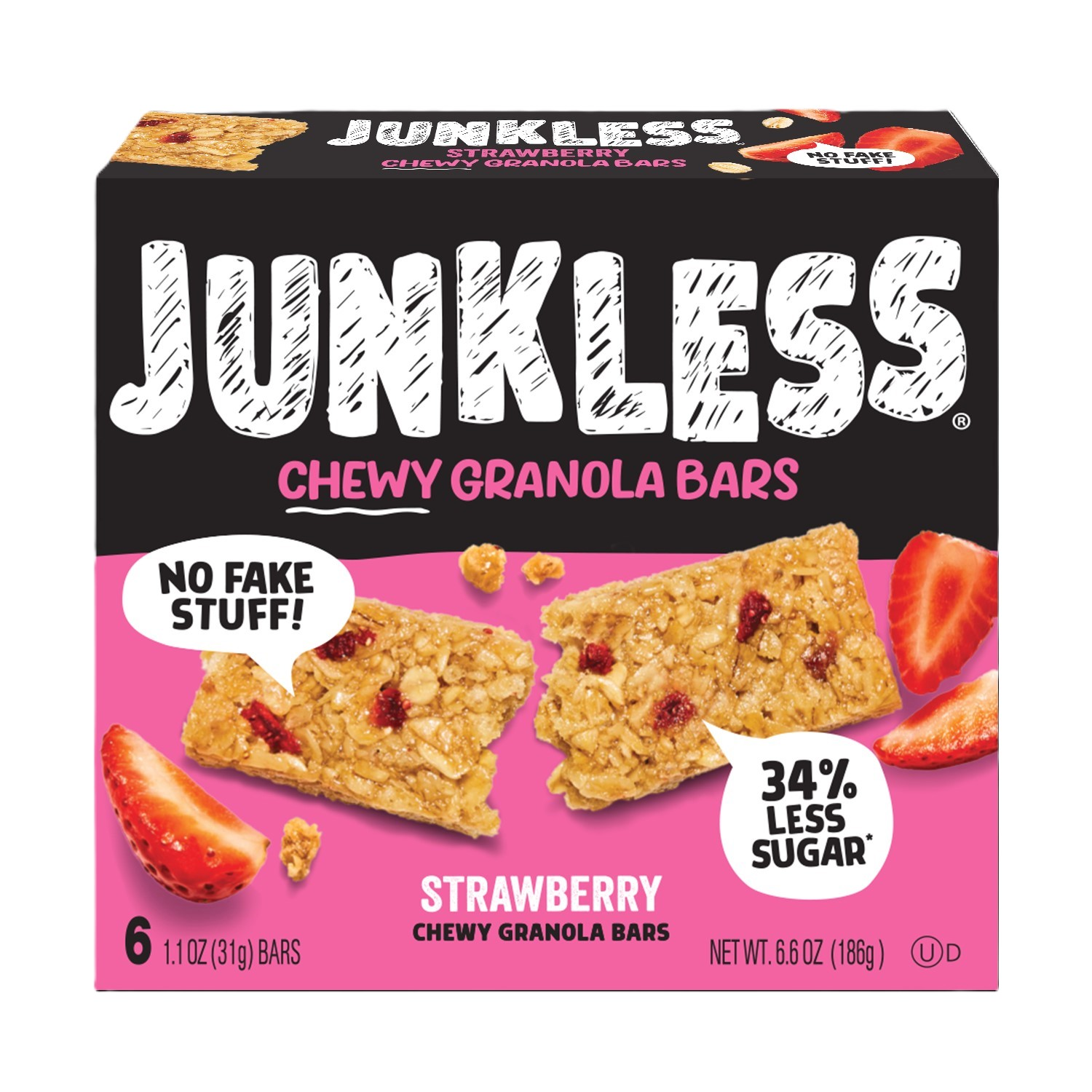 slide 1 of 4, Junkless Strawberry Chewy Granola Bars, 6 ct