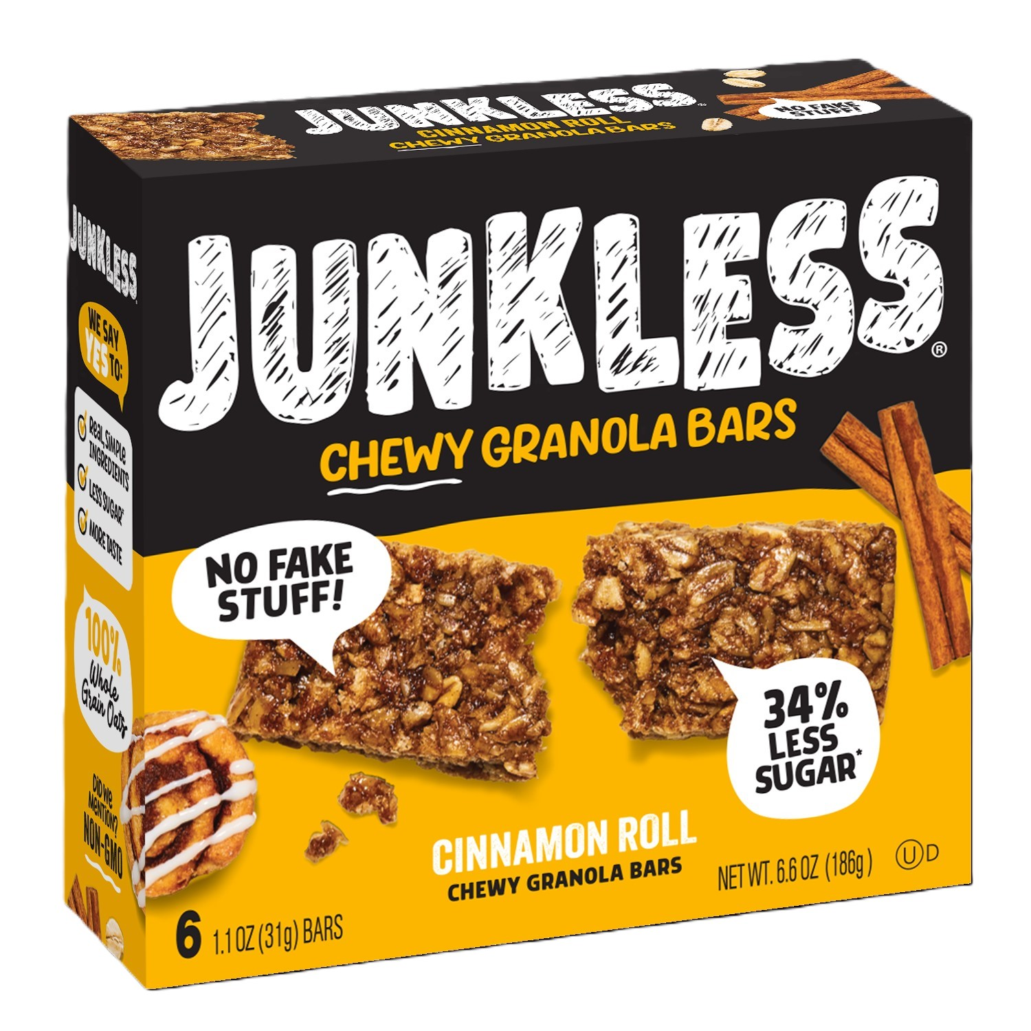 slide 4 of 4, Junkless Cinnamon Roll Chewy Granola Bars, 6 ct