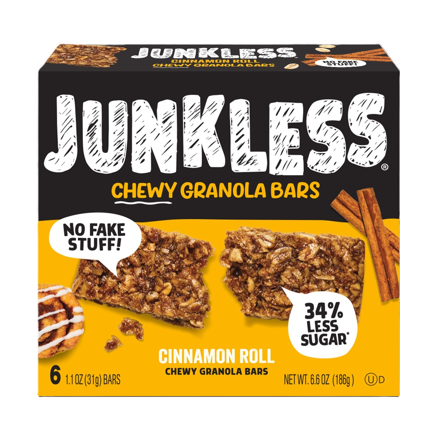slide 1 of 4, Junkless Cinnamon Roll Chewy Granola Bars, 6 ct