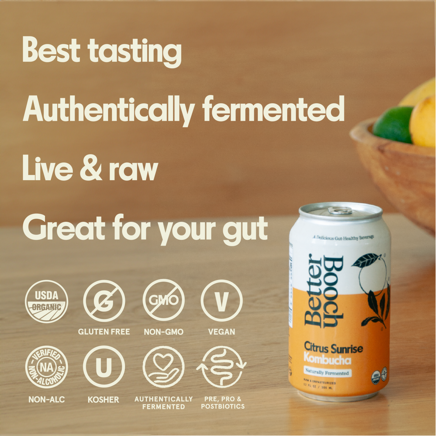 slide 2 of 6, Better Booch Kombucha Sparking Probiotic Drink Citrus Sunrise, 12 fl oz