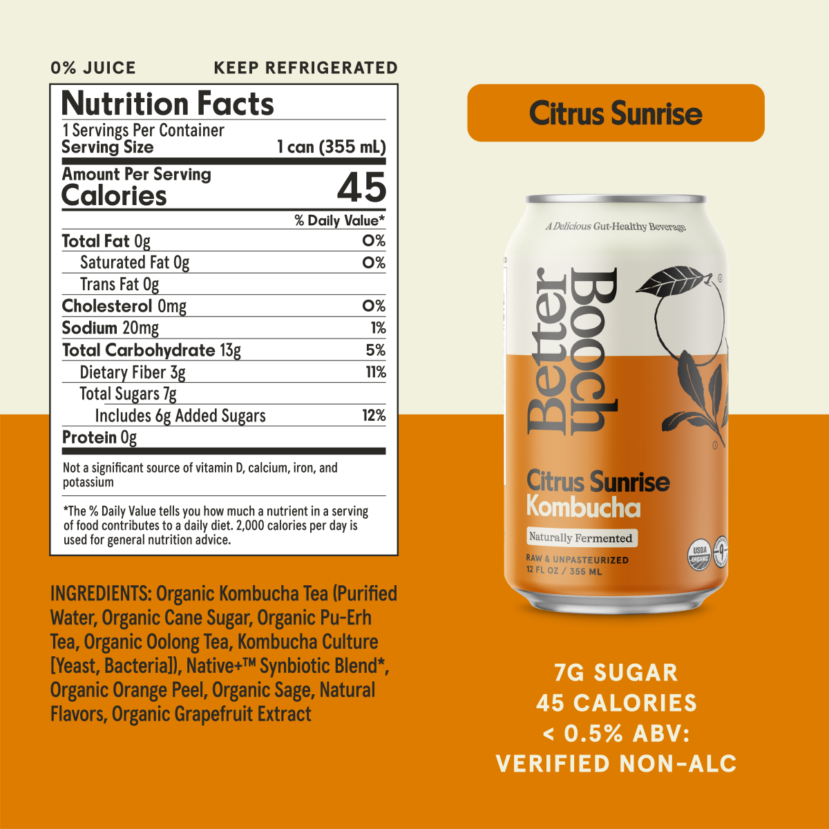 slide 5 of 6, Better Booch Kombucha Sparking Probiotic Drink Citrus Sunrise, 12 fl oz