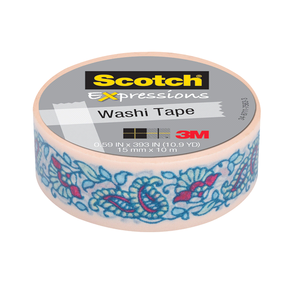 slide 1 of 1, Scotch Expressions Washi Tape, Mint Flower, 30 mm x 10 m