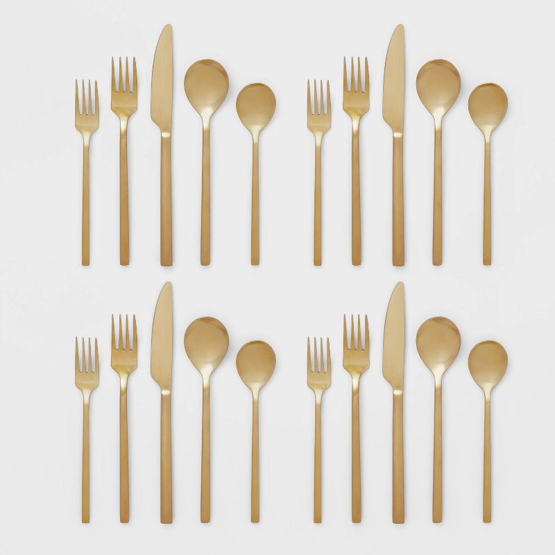 slide 4 of 4, 20pc Ashby Flatware Set Champagne - Threshold™: Stainless Steel Silverware, Service for 4, Dishwasher-Safe, 20 ct