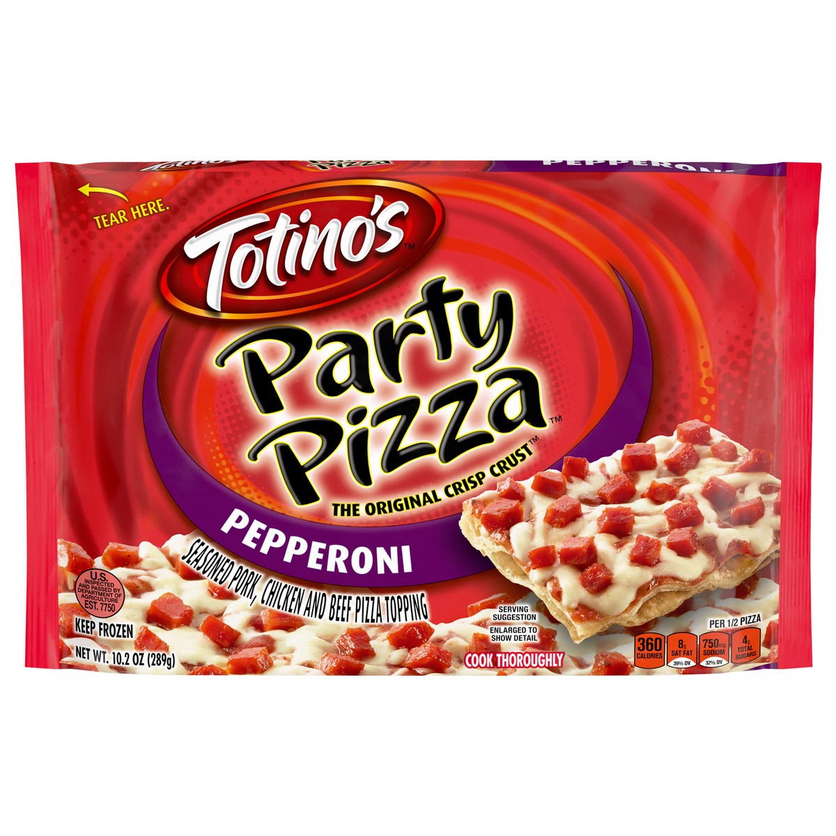 slide 1 of 8, Totino's Party Pizza, Pepperoni, Frozen Snacks, 1 Ct, 10.2 oz, 10.2 oz