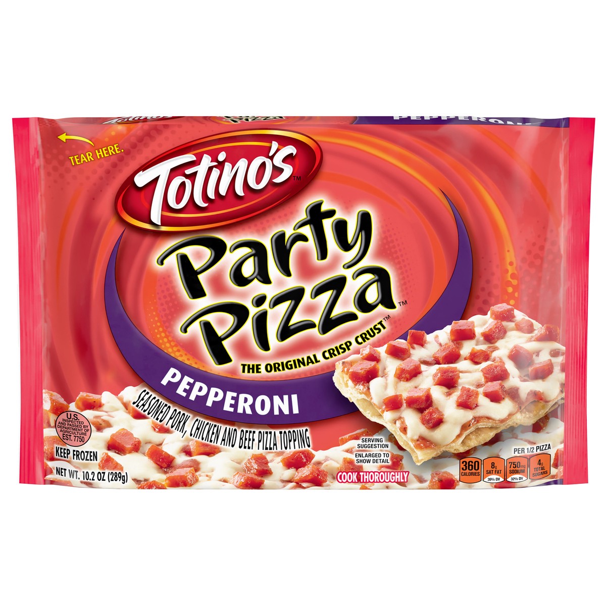 slide 1 of 8, Totino's Party Pizza, Pepperoni Flavored, Frozen Snacks, 1 ct, 10.2 oz