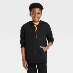 Boys' Fleece Zip-Up Sweatshirt - Cat & Jack™ Black XS: Heavyweight Hooded Jacket with Kangaroo Pocket