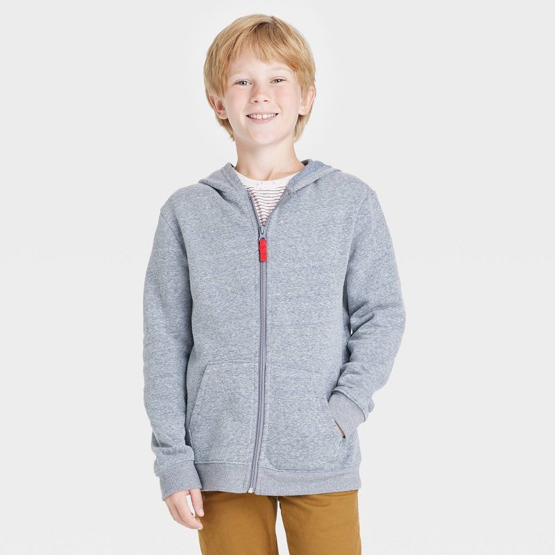 slide 1 of 3, Boys' Fleece Zip-Up Sweatshirt - Cat & Jack™ Charcoal Gray XS, 1 ct