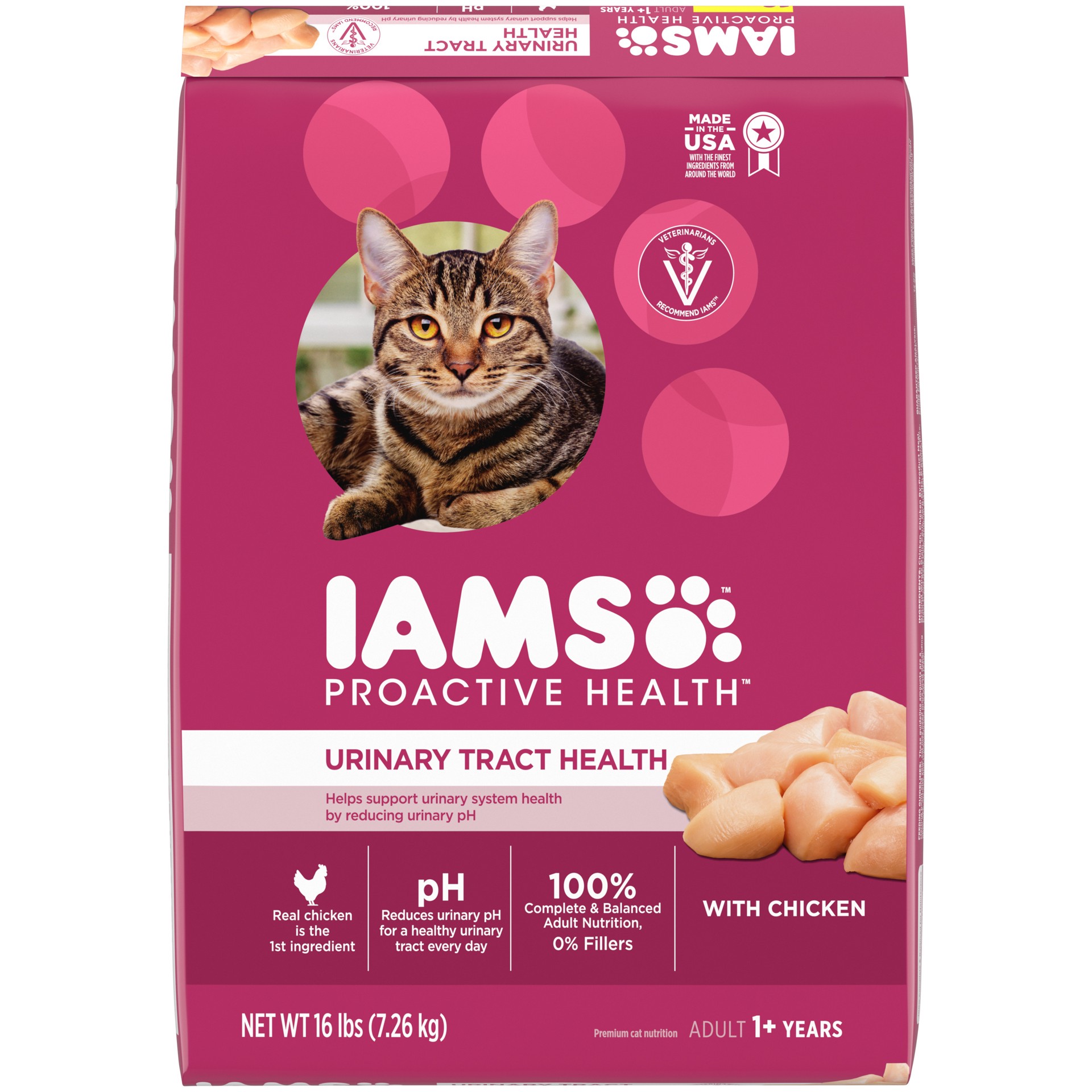 slide 1 of 5, IAMS PROACTIVE HEALTH Adult Urinary Tract Healthy Dry Cat Food with Chicken Cat Kibble, 16 lb. Bag, 16 lb