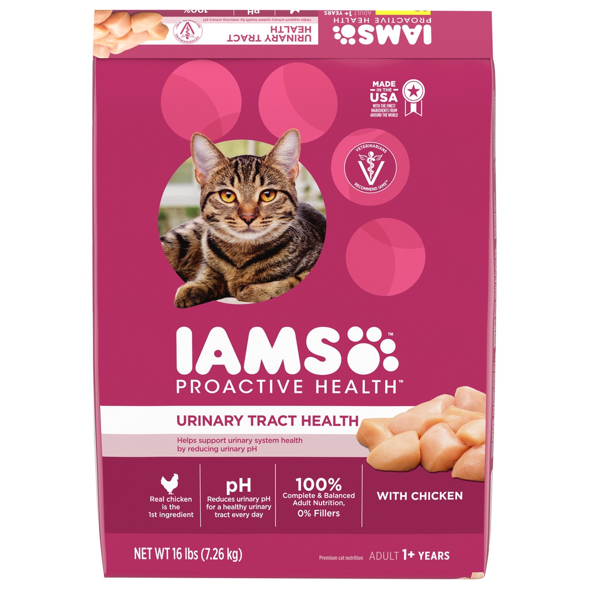 slide 1 of 5, IAMS PROACTIVE HEALTH Adult Urinary Tract Healthy Dry Cat Food with Chicken Cat Kibble, 16 lb. Bag, 16 lb
