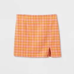 Girls' Notch-Front Skirt - art class Pink/Orange Plaid S