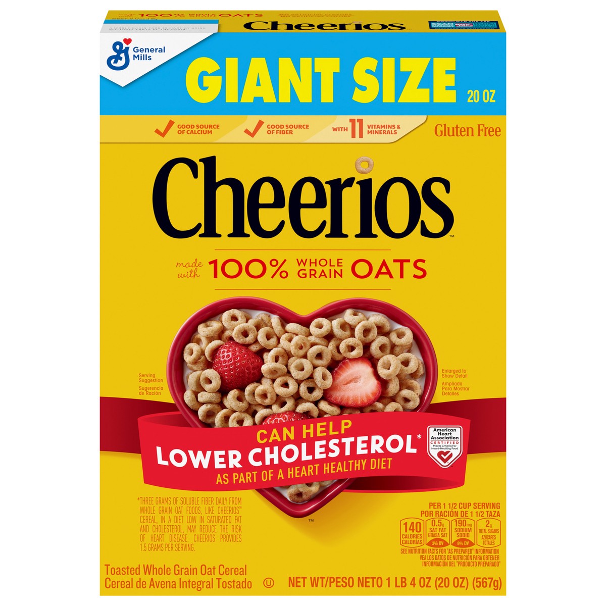 slide 1 of 4, Cheerios Cereal, Limited Edition Happy Heart Shapes, Heart Healthy Cereal With Whole Grain Oats, Giant Size, 20 oz, 20 oz