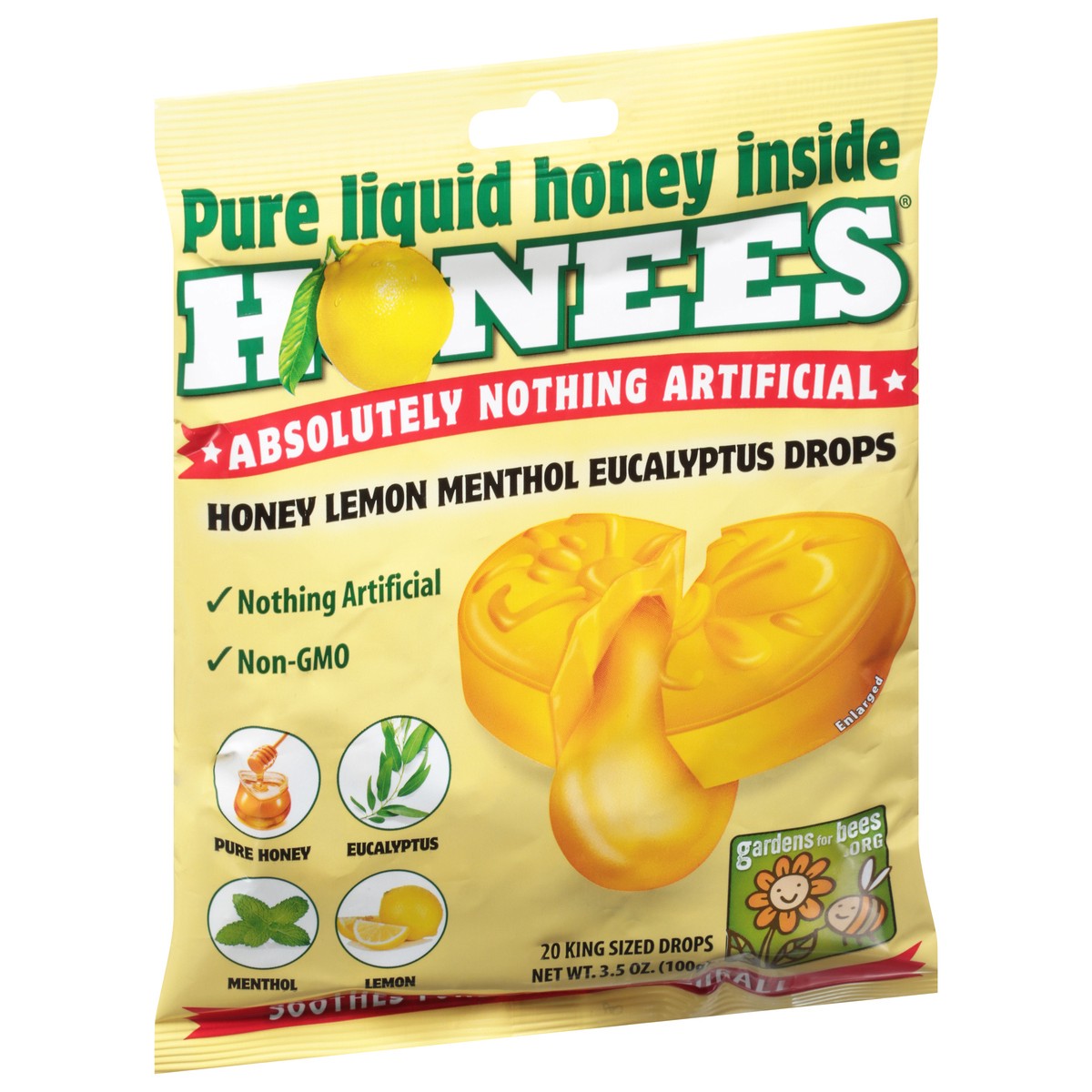 slide 2 of 9, Honees Menthol Honey Lemon Eucalyptus Drops King Sized 20 ea, 20 ct