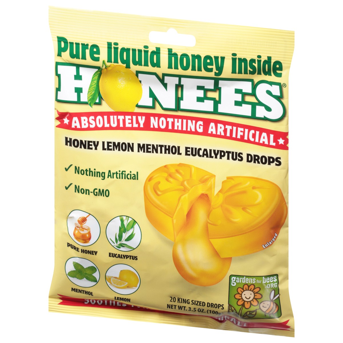 slide 3 of 9, Honees Menthol Honey Lemon Eucalyptus Drops King Sized 20 ea, 20 ct