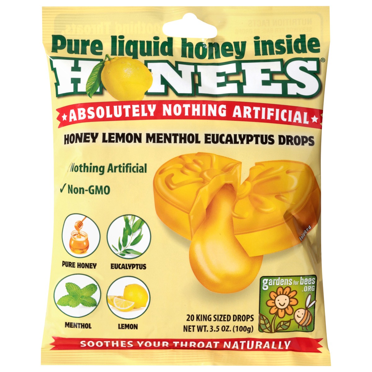 slide 1 of 9, Honees Honey Lemon King Sized Eucalyptus Drops 20 Each, 20 ct