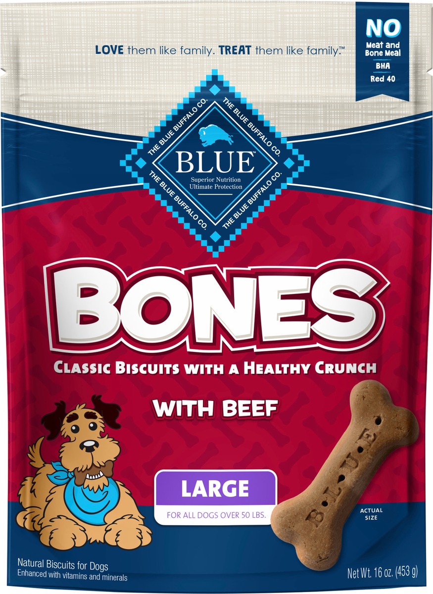 slide 3 of 3, Blue Buffalo Bones Natural Crunchy Dog Treats, Large Dog Biscuits, Beef, 16 oz