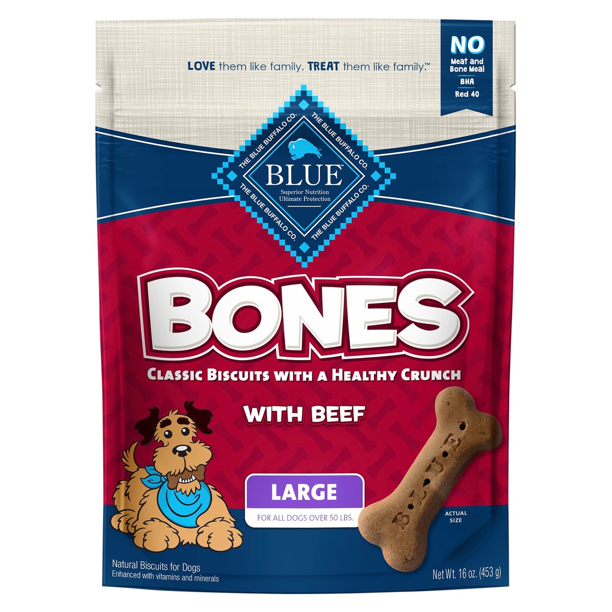 slide 1 of 3, Blue Buffalo Bones Natural Crunchy Dog Treats, Large Dog Biscuits, Beef, 16 oz