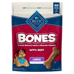 Blue Buffalo Bones Natural Crunchy Dog Treats, Large Dog Biscuits, Beef 16-oz