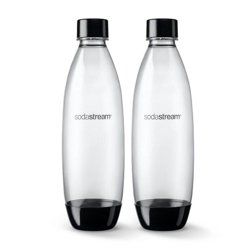 slide 3 of 4, SodaStream 1L Carbonating Bottle - 2pk - Black: BPA-Free, Dishwasher-Safe, Portable Drinkware, Spare Bottles, 1 liter, 2 ct