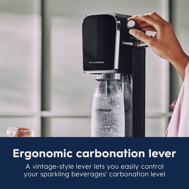 slide 5 of 10, SodaStream Art Sparkling Water Maker with CO2 and Carbonating Bottle Black: Matte Finish, 60L Cartridge, Hand Wash, 60 liter