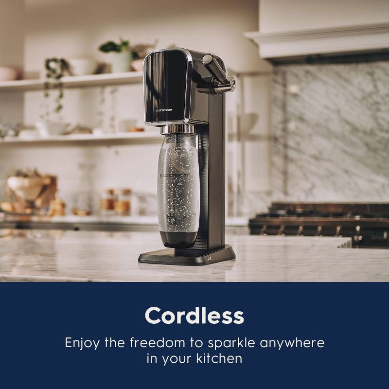 slide 6 of 10, SodaStream Art Sparkling Water Maker with CO2 and Carbonating Bottle Black: Matte Finish, 60L Cartridge, Hand Wash, 60 liter