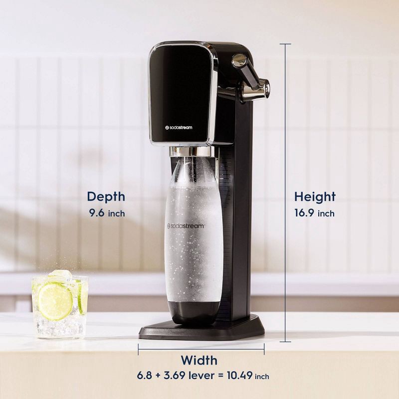slide 10 of 10, SodaStream Art Sparkling Water Maker with CO2 and Carbonating Bottle Black: Matte Finish, 60L Cartridge, Hand Wash, 60 liter