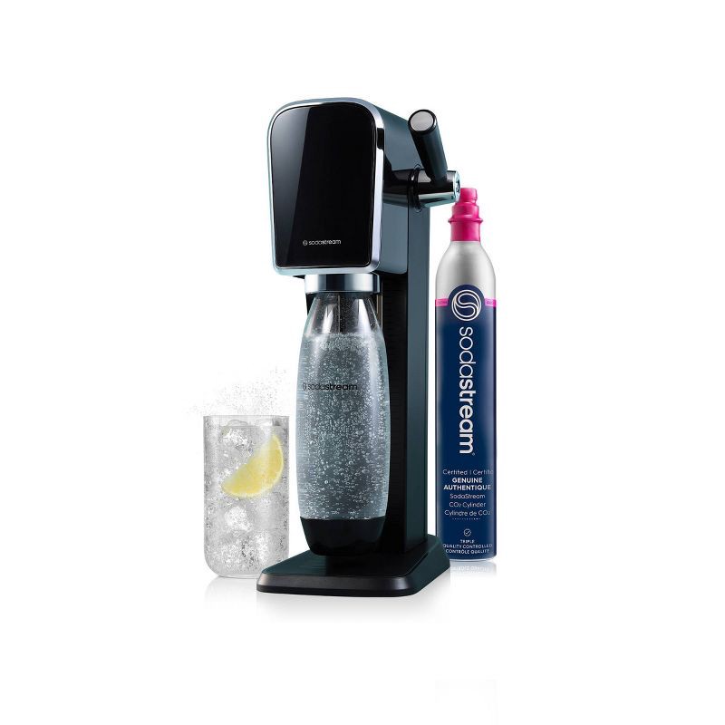 slide 1 of 10, SodaStream Art Sparkling Water Maker with CO2 and Carbonating Bottle Black: Matte Finish, 60L Cartridge, Hand Wash, 60 liter