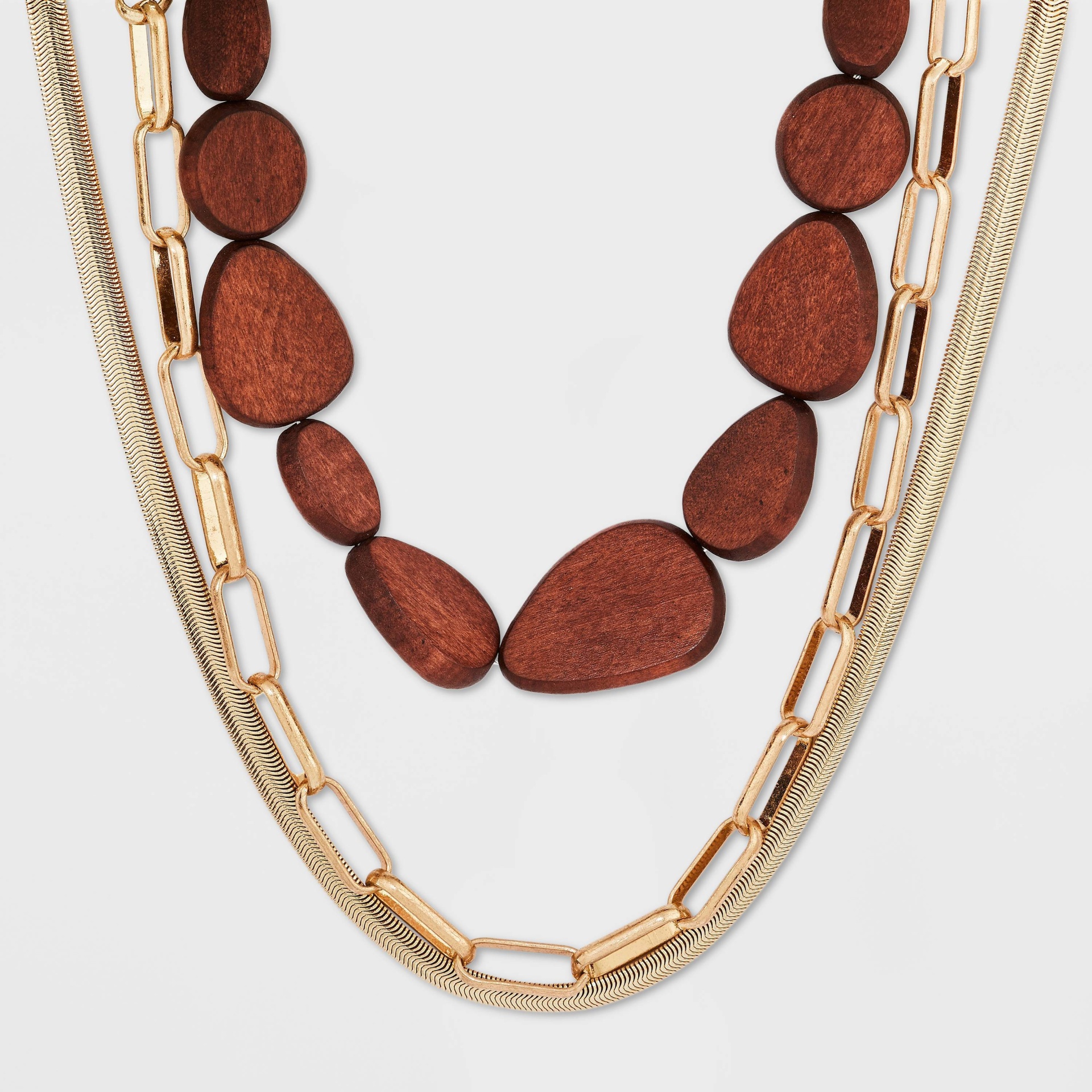 slide 1 of 3, Wood Bead Multi-Strand Necklace 3pc - A New Day Brown, 3 ct