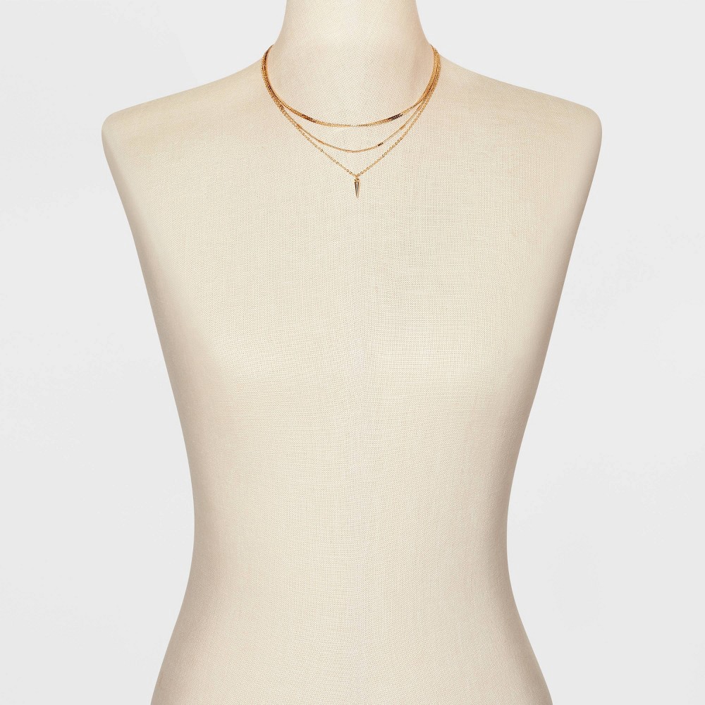 slide 2 of 3, Herringbone Point Charm Multi-Strand Chain Necklace - A New Day Gold, 1 ct