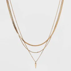 Herringbone Point Charm Multi-Strand Chain Necklace - A New Day™ Gold: Nickel-Free, Lobster Claw Clasp