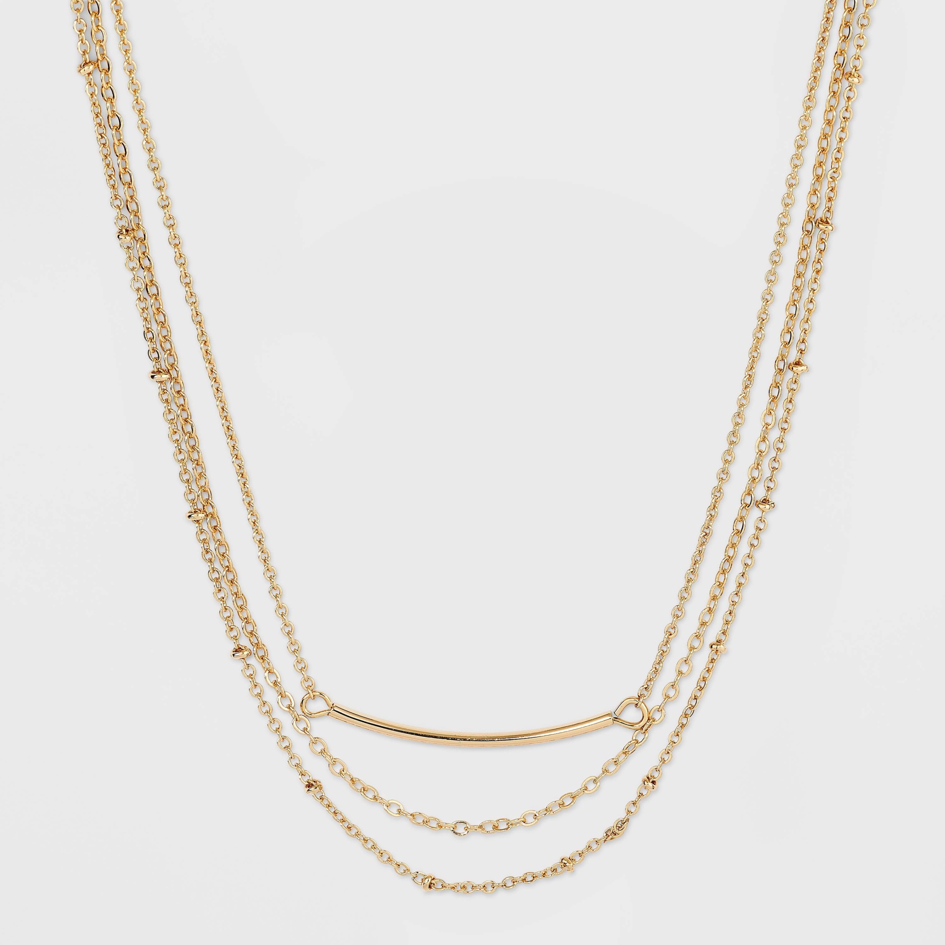 slide 1 of 3, Multi-Strand Curved Bar Chain Necklace - A New Day Gold, 1 ct
