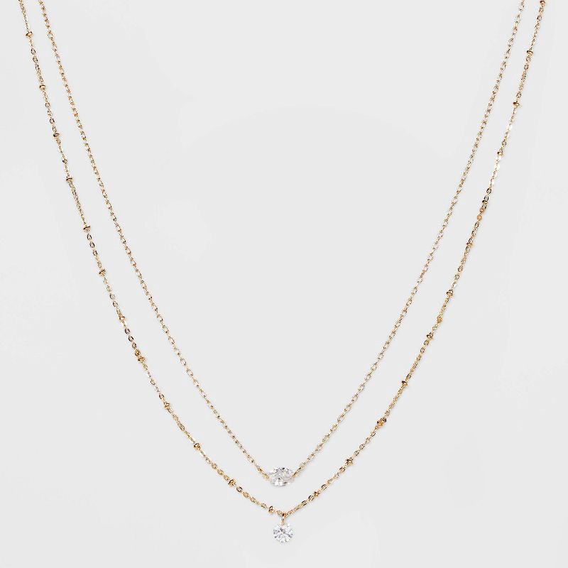 slide 1 of 2, Cubic Zirconia Multi-Strand Chain Necklace - A New Day™ Gold: Nickel-Free Metal, Lobster Claw Clasp, 1 ct