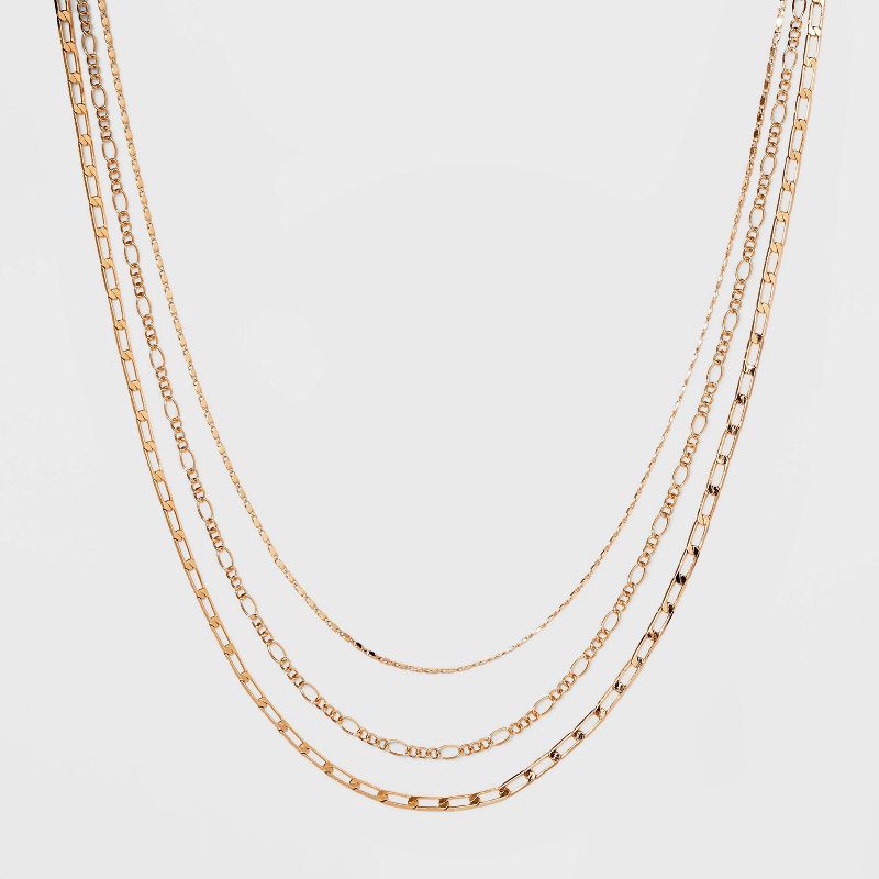slide 1 of 2, Multi-Strand Link Chain Necklace - A New Day™ Gold: Nickel-Free Metal, Lobster Claw Clasp, 18" Length, 1 ct