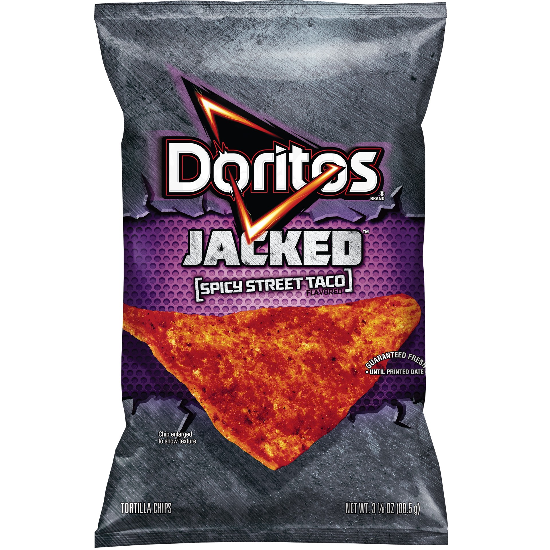 slide 1 of 8, Doritos Jacked Spicy Street Taco Flavored Tortilla Chips 3.125 Ounce Plastic Bag, 3.125 oz