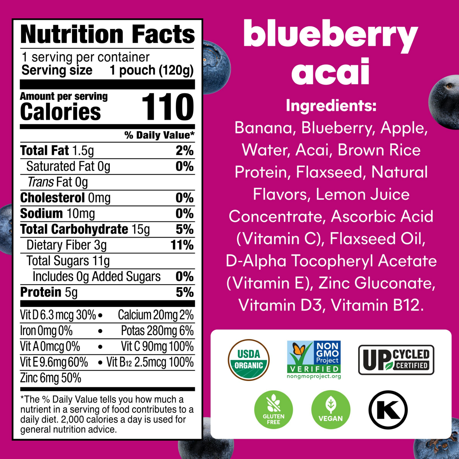 slide 2 of 8, NOKA Superfood Smoothies, Blueberry Acai 4pack, 4 ct; 16.9 oz