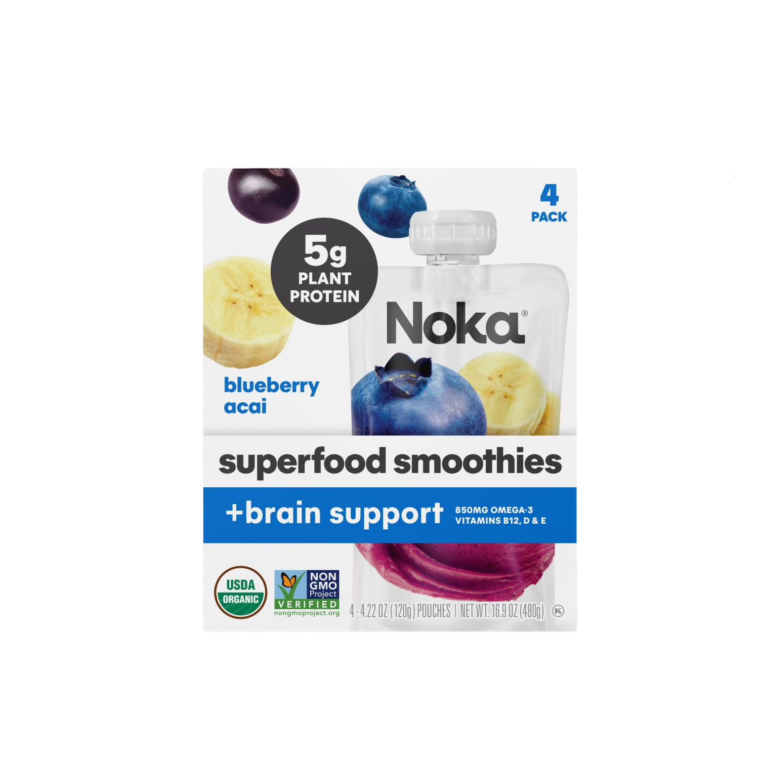 slide 1 of 8, NOKA Superfood Smoothies, Blueberry Acai 4pack, 4 ct; 16.9 oz