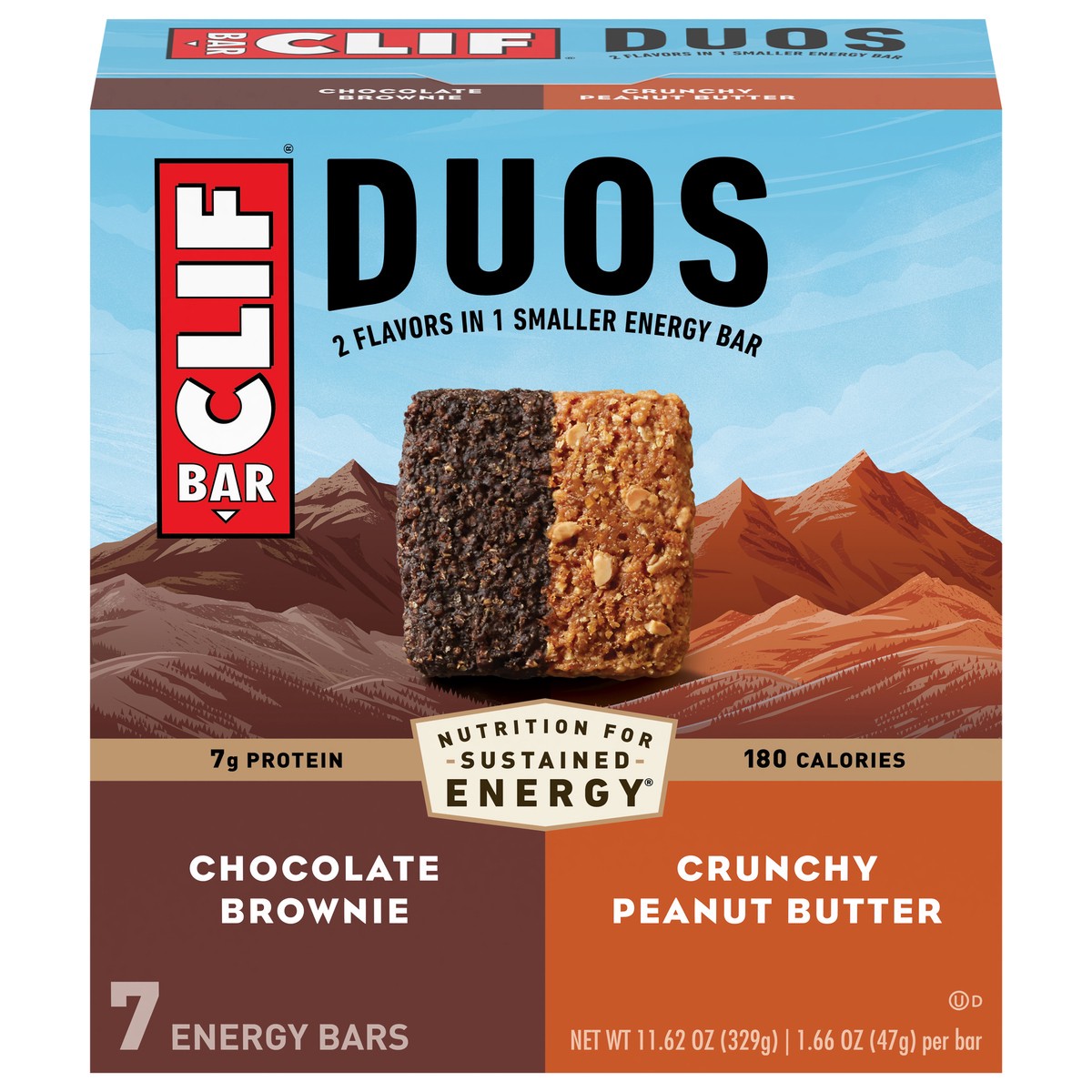 slide 1 of 9, Clif Bar Brownie Crunch Duos Energy Bar 7Ct, 11.62 oz