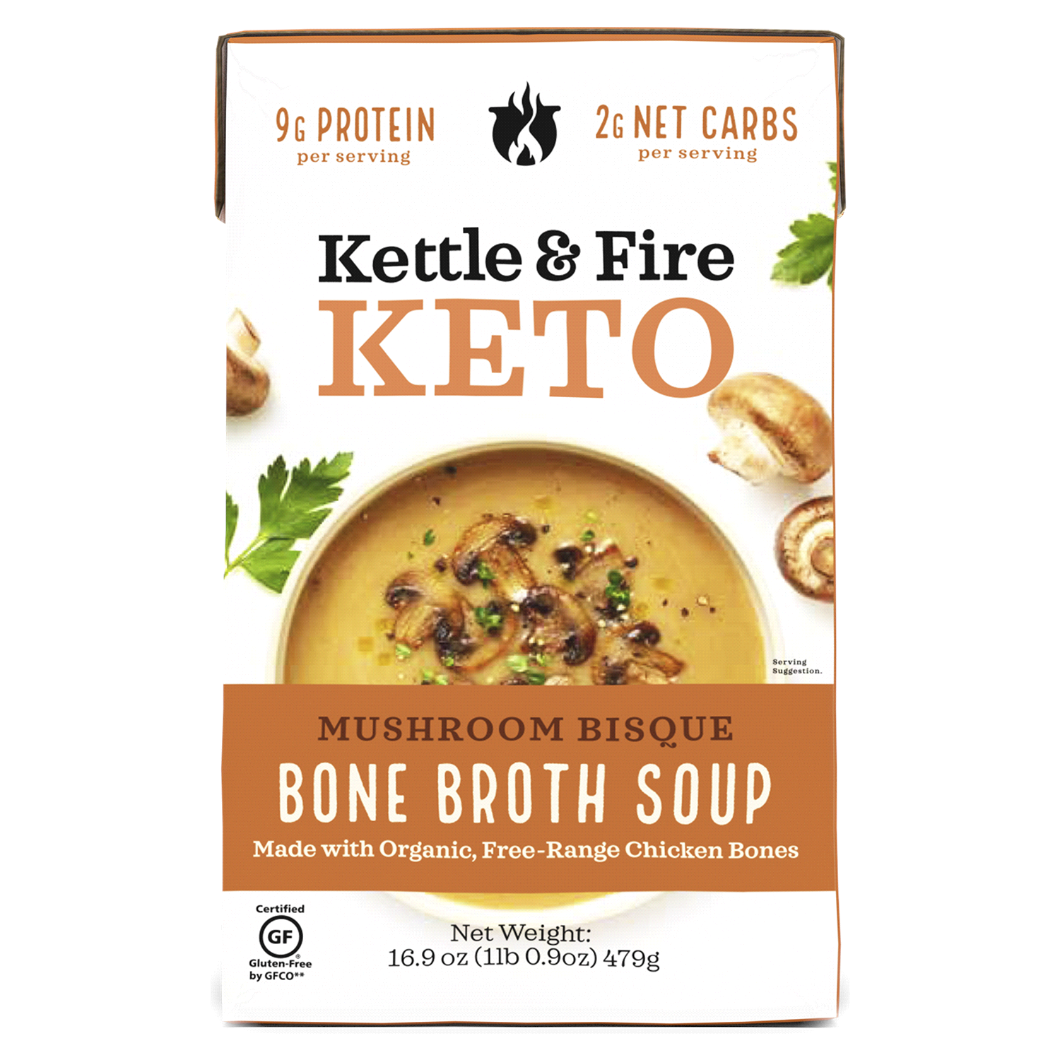 slide 1 of 2, Kettle & Fire Mushroom Bisque Soup with Chicken Bone Broth, 16.9 oz