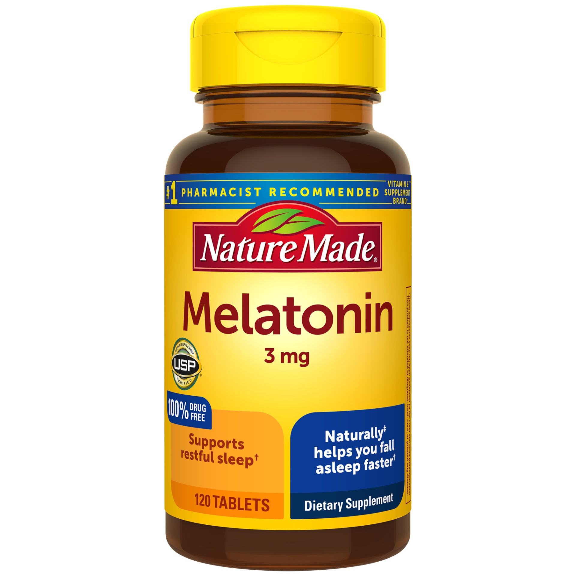 slide 1 of 5, Nature Made Melatonin 3 mg, Sleep Aid Supplement for Restful Sleep, 120 Tablets, 120 Day Supply, 120 ct