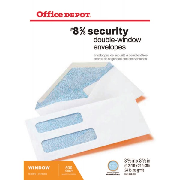 slide 1 of 4, Office Depot Brand Double-Window Envelopes, #8, White, Gummed, 500 ct