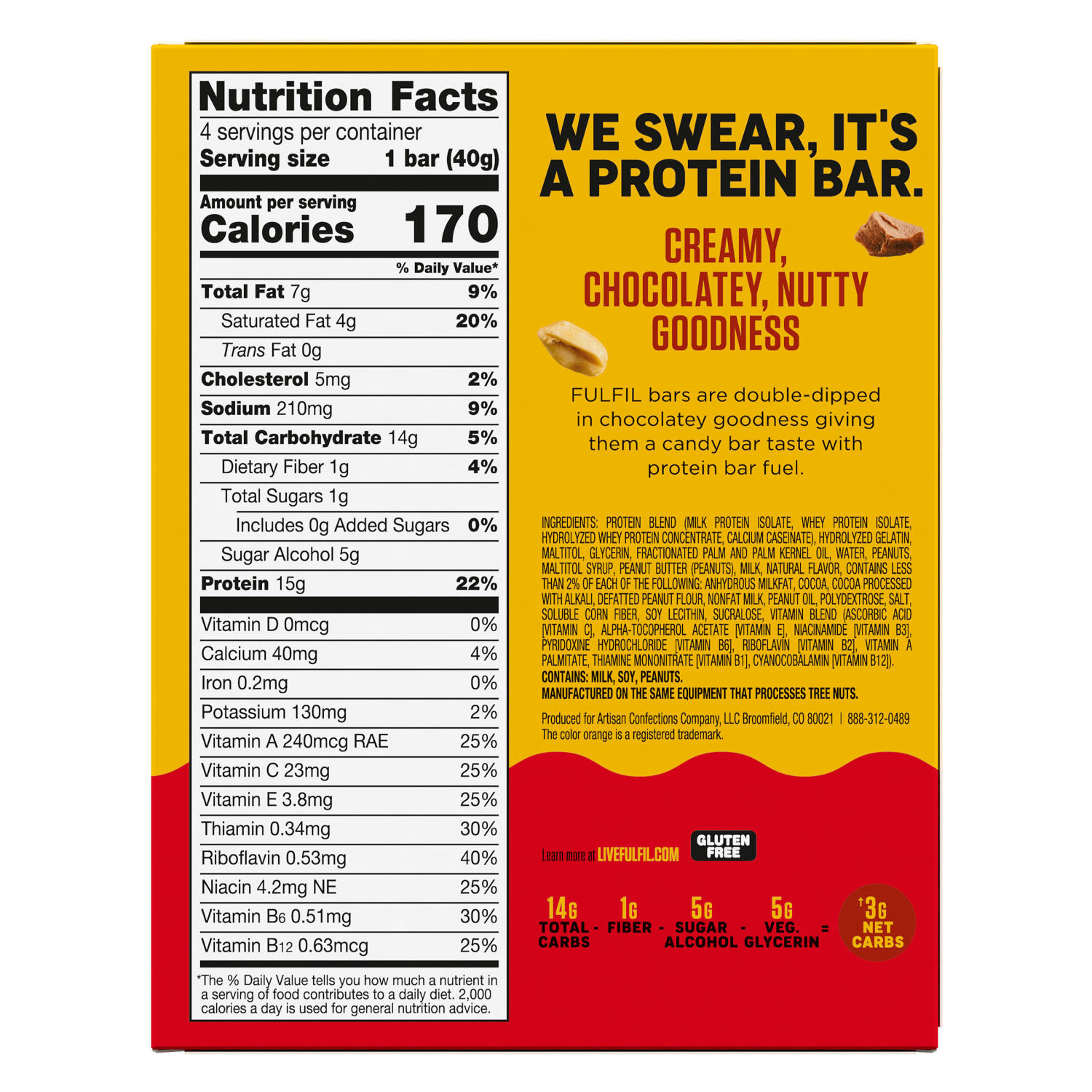 slide 2 of 4, FULFIL Chocolate and REESE'S Peanut Butter Flavored Protein Bar, 1.41 oz (4 Count), 4 ct