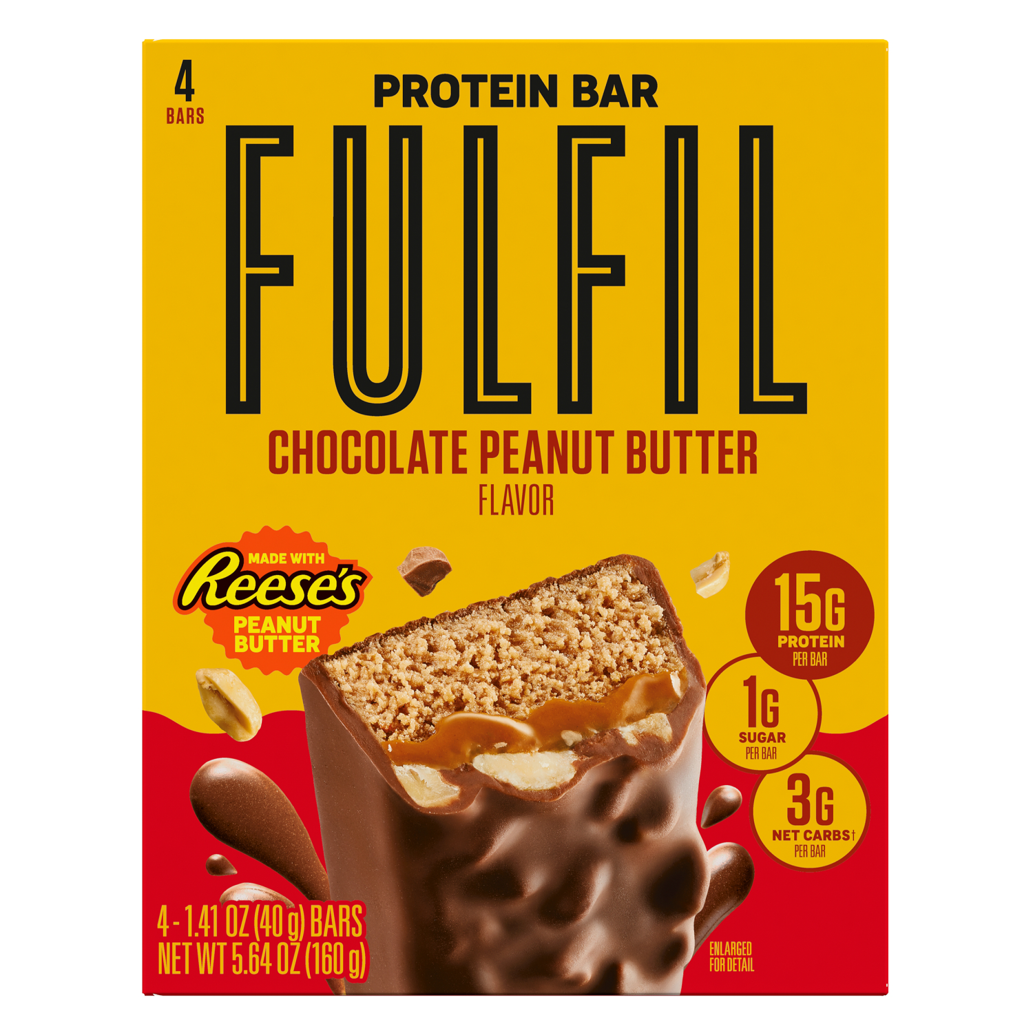slide 1 of 4, FULFIL Chocolate and REESE'S Peanut Butter Flavored Protein Bar, 1.41 oz (4 Count), 4 ct