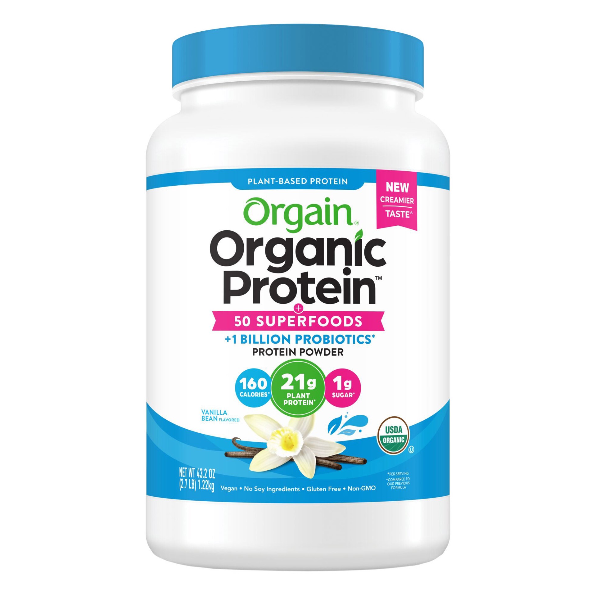 slide 1 of 1, Orgain Organic Protein and Superfoods Plant Based Protein Powder, Vanilla Bean, 2.7 lbs, 