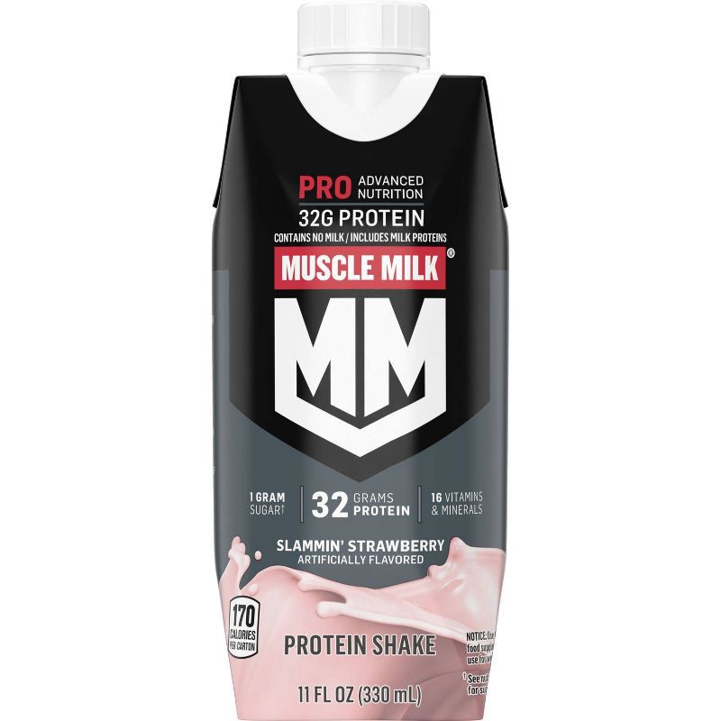 slide 3 of 4, Muscle Milk Protein Shake Strawberry Non-Caffeinated - 11 fl oz/4pk, 4 ct; 11 fl oz