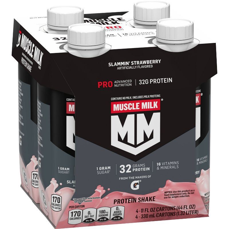 slide 1 of 4, Muscle Milk Protein Shake - Strawberry - 11 fl oz/4pk, 4 ct; 11 fl oz