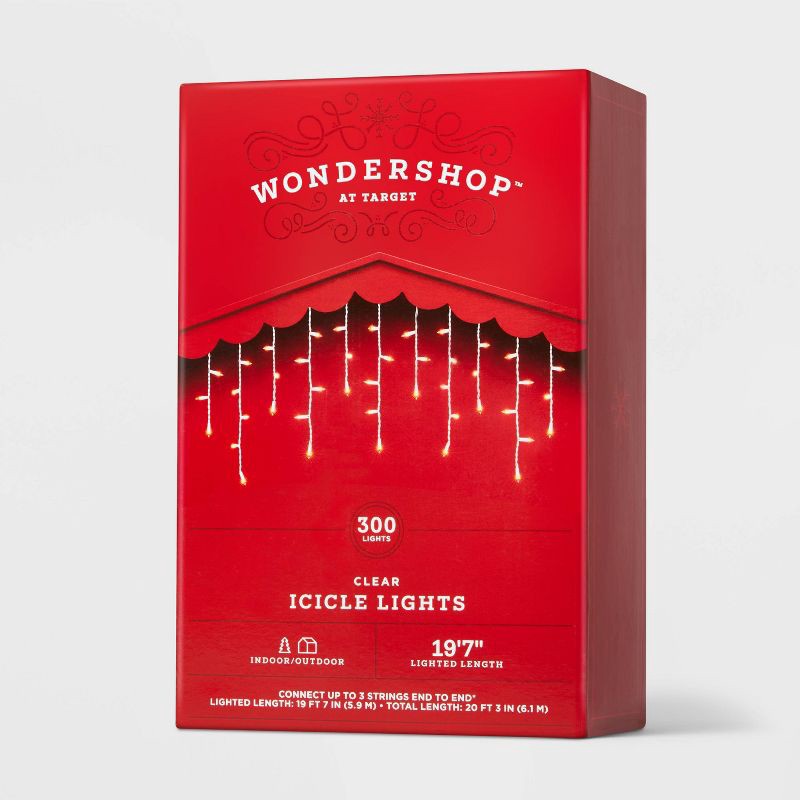 slide 4 of 5, 300ct Incandescent Mini Christmas Icicle Lights Clear with White Wire - Wondershop™, 300 ct