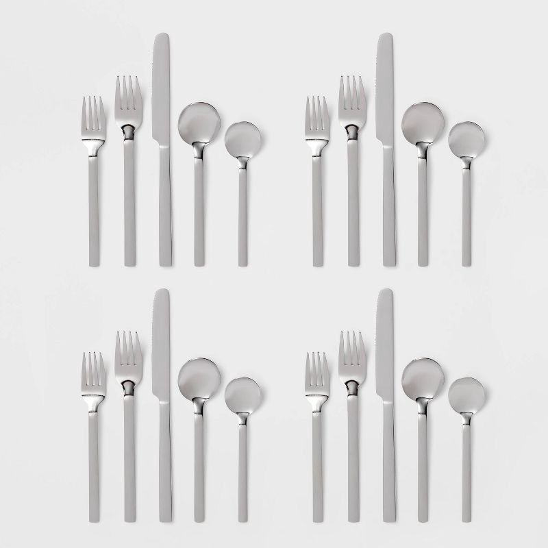 slide 4 of 4, 20pc Squared Straight Flatware Set Stainless Steel - Room Essentials™, 20 ct