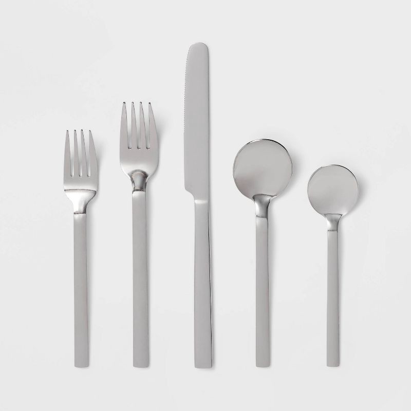 slide 1 of 4, 20pc Squared Straight Flatware Set Stainless Steel - Room Essentials™, 20 ct